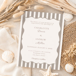 Invitación Boda simple rayada de marfil y taupe