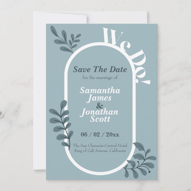 Invitación Boda Simple Rococo Azul Salva La Fecha (Anverso)