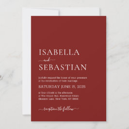 Invitación Boda Simple Rojo Oscuro