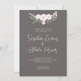 Invitación Boda simple rosa pálido y gris floral verde