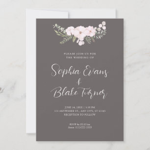 Invitación Boda simple rosa pálido y gris floral verde