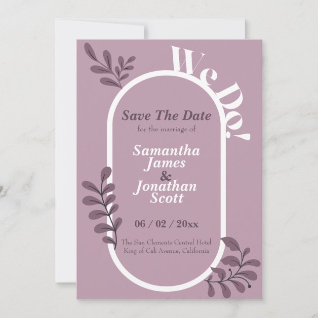 Invitación Boda Simple Rosa Rococo Salva La Fecha (Anverso)