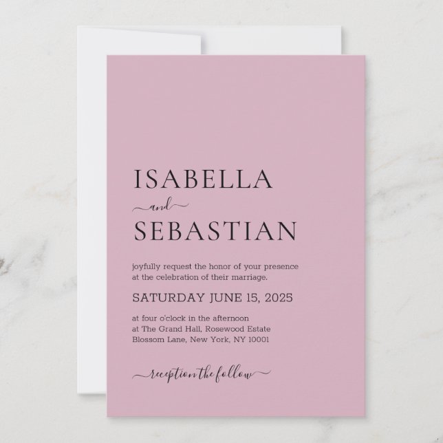 Invitación Boda Simple Rosa Rubor (Anverso)