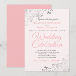 Invitación Boda simple rosado elegante de filigrí plateado