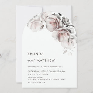 Invitación Boda Simple Rosas 3D Blush Blanco