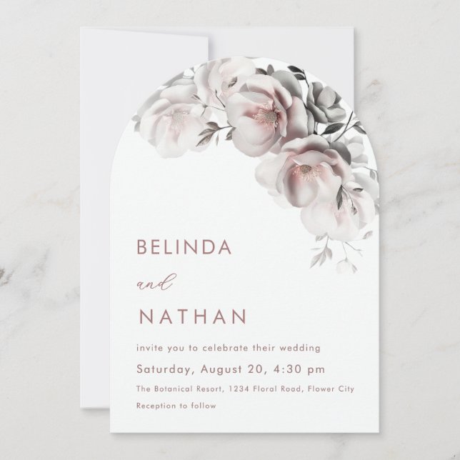 Invitación Boda Simple Rosas 3D Blush Blanco (Anverso)