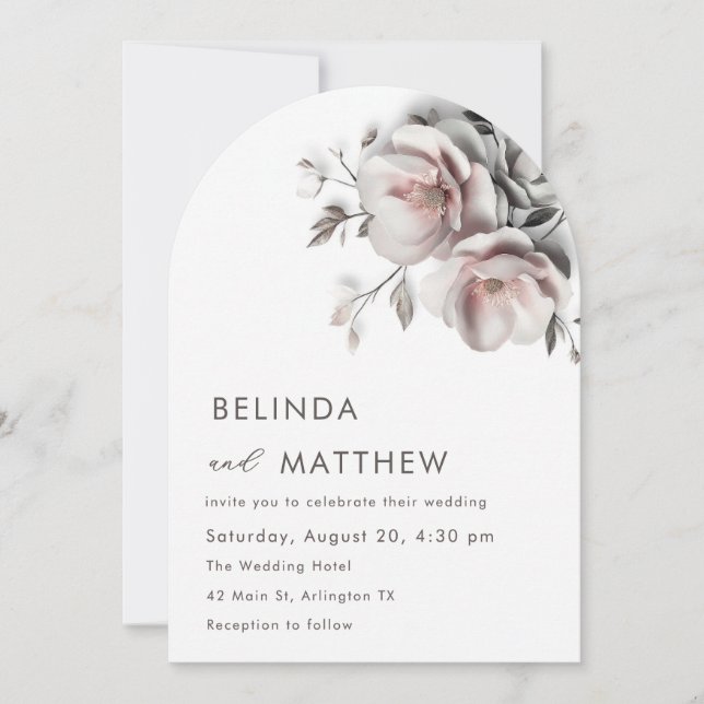 Invitación Boda Simple Rosas 3D Blush Blanco (Anverso)