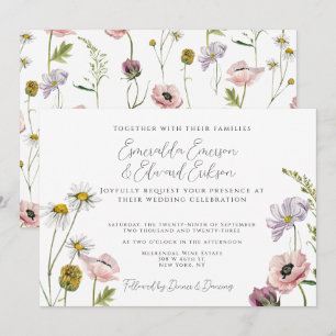 Invitación Boda simple Rubor Pink Wild Flower Garden