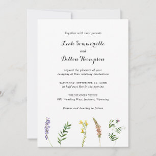 Invitación Boda Simple Rústica Boho Flor Silvestre Todo En Un