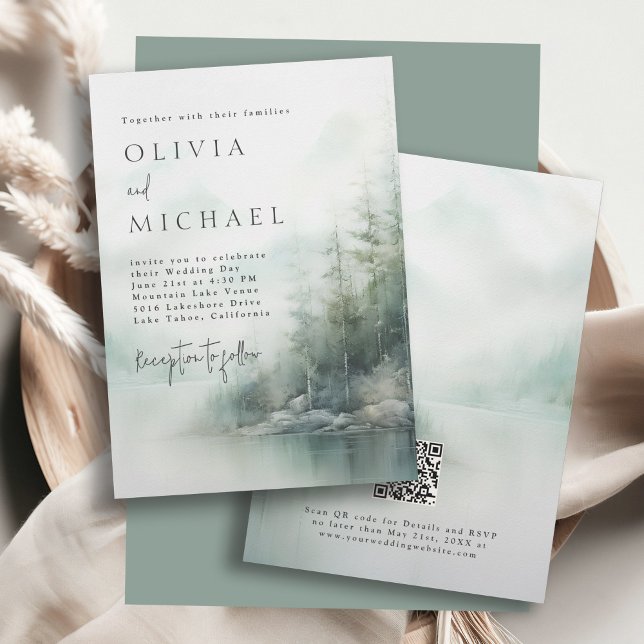 Invitación Boda Simple Rústica de Lago de Montaña con Pinos B (Available in both printed and instant download digital formats.)