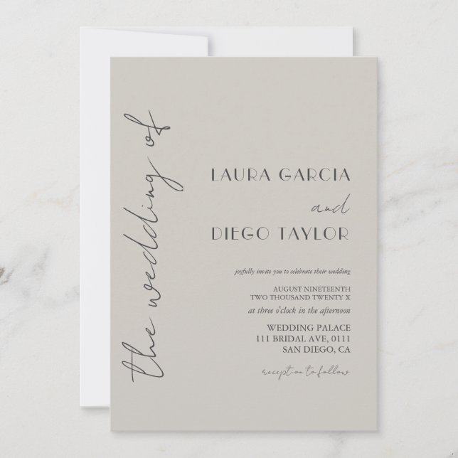 Invitación Boda Simple Taupe (Anverso)
