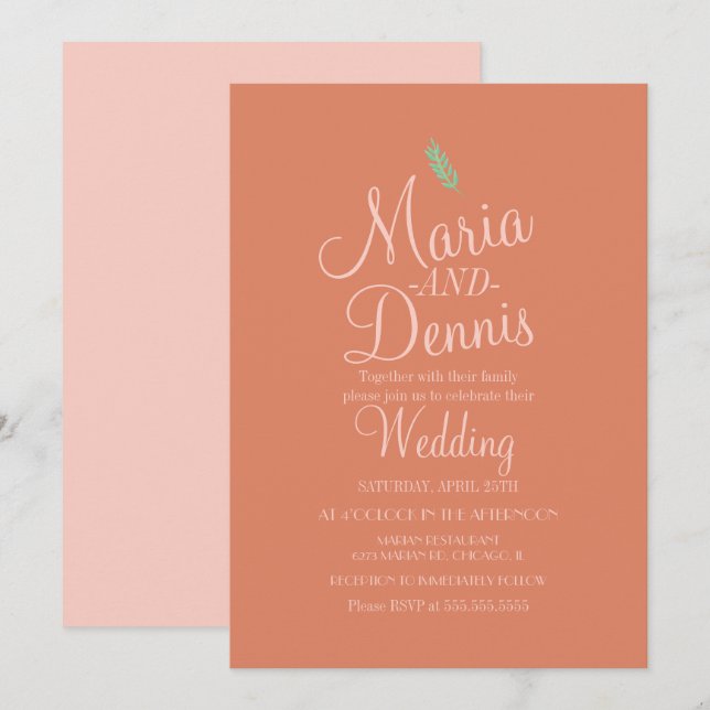 Invitación Boda Simple Terracotta Rosa Claro Otoño (Anverso / Reverso)