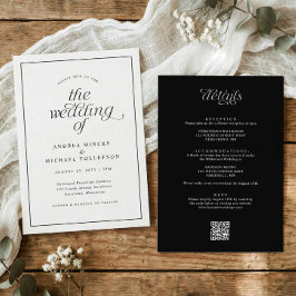 Invitación Boda Simple Todo en Uno Negro y Blanco