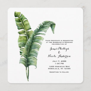 Invitación Boda simple tropical de dos hojas de palma