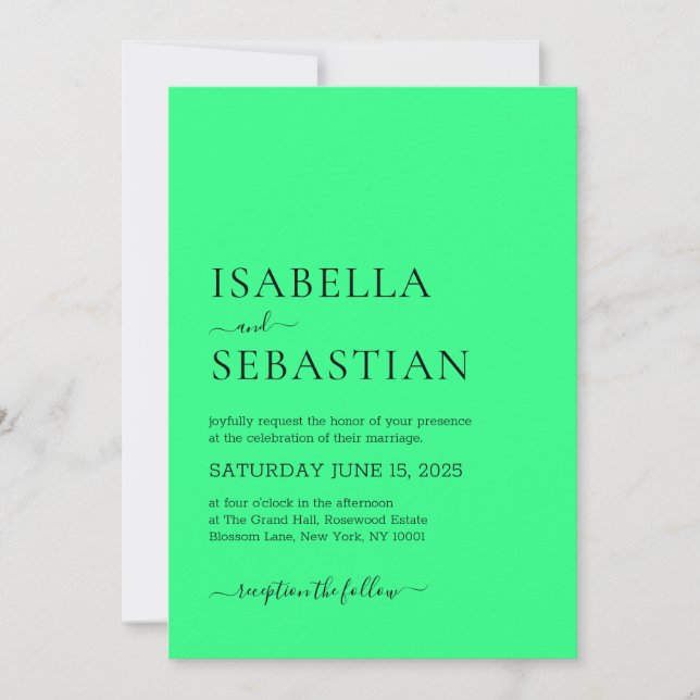Invitación Boda Simple Verde Claro de Primavera Mediana (Anverso)