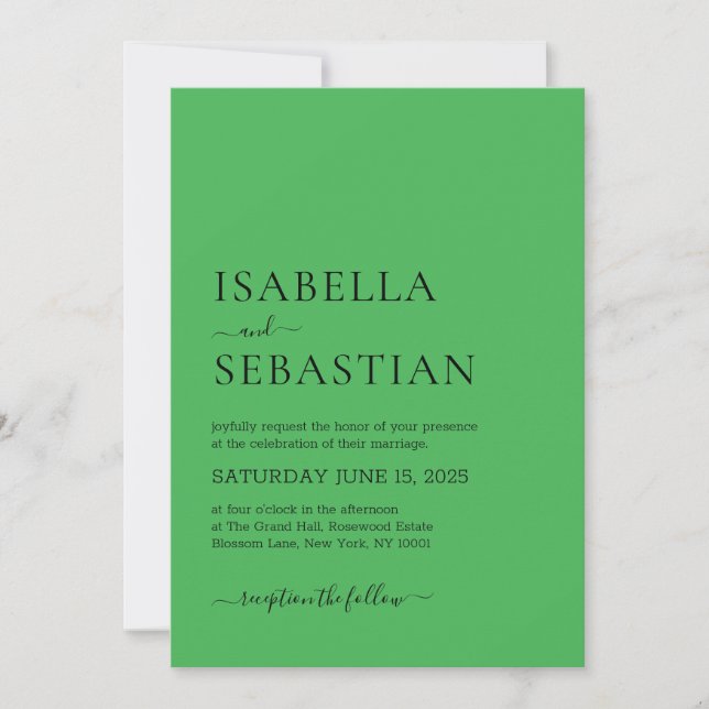 Invitación Boda Simple Verde Marino Medio (Anverso)