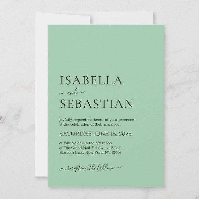 Invitación Boda Simple Verde Marino Oscuro (Anverso)