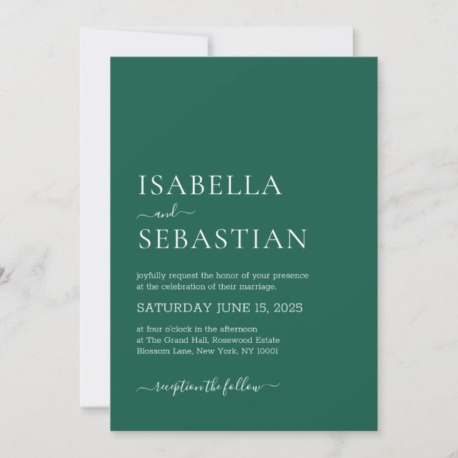 Invitación Boda Simple Verde Oscuro (Anverso)