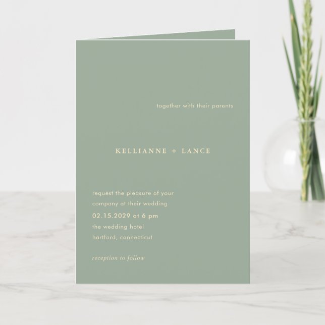 Invitación Boda Simple Verde Sage Moderno (Anverso)