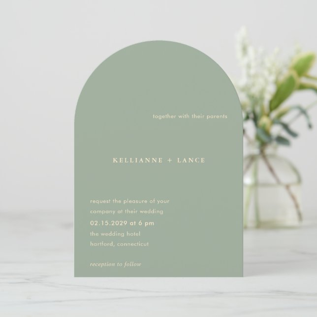 Invitación Boda Simple Verde Salvia Moderna (Anverso de pie)