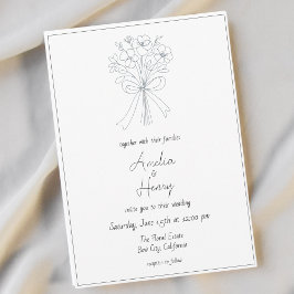 Invitación Boda simple y capilar de flores y boceto