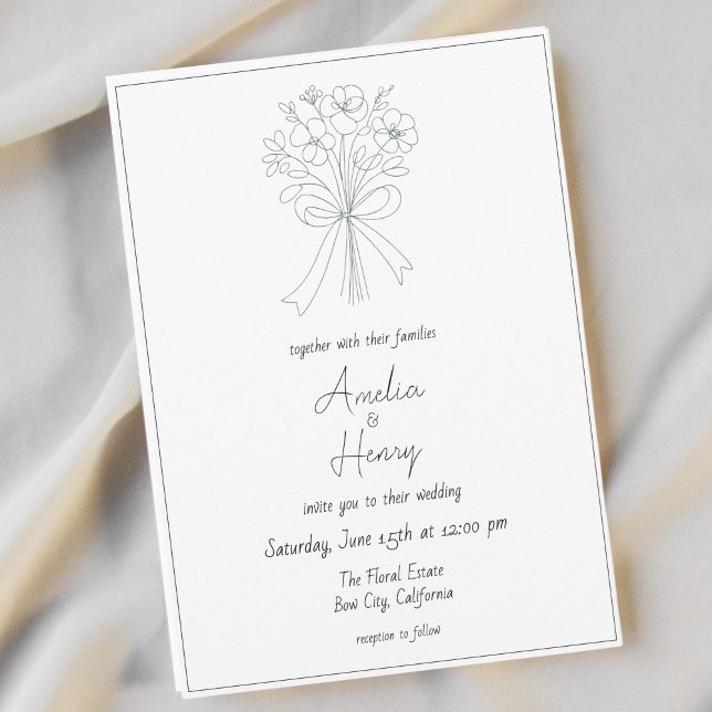 Invitación Boda simple y capilar de flores y boceto (Subido por el creador)