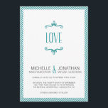Invitación Boda simple y caprichosa<br><div class="desc">La invitación a una boda turquesa,  sencilla y dulce,  de estilo vintage,  tiene un original "AMOR" gráfico y divertido borde a rayas. Colección boda coincidente:</div>
