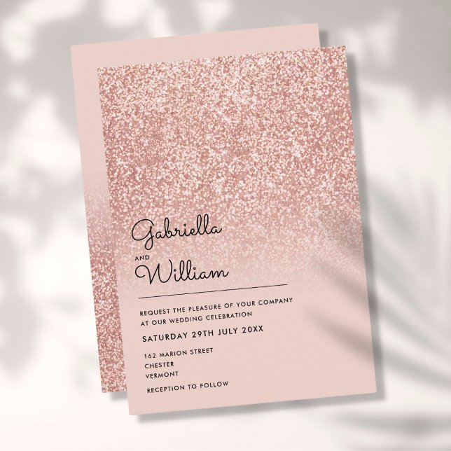 Invitación Boda Simple y Elegante con Brillo de Oro Rosa (Subido por el creador)