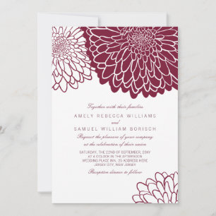 Invitación Boda Simple y Elegante con Crisantemo de Borgoña