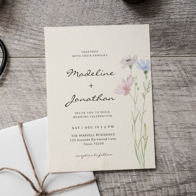 Invitación Boda Simple y Elegante con Flores Silvestres Beige (Subido por el creador)
