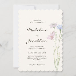 Invitación Boda Simple y Elegante con Flores Silvestres Beige