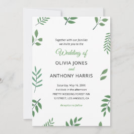 Invitación Boda Simple y Elegante con Hojas de Vegetación Bot