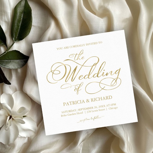 Invitación Boda Simple y Elegante con Letra en Hoja de Oro (Subido por el creador)