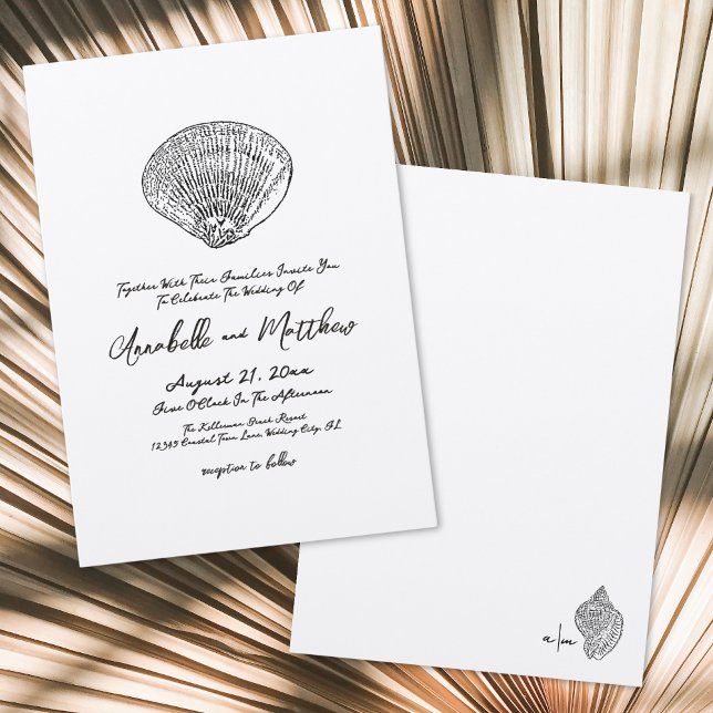 Invitación Boda Simple y Elegante en la Playa con Conchas Mar (Simple Elegant Seashell Beach Wedding Invitation)