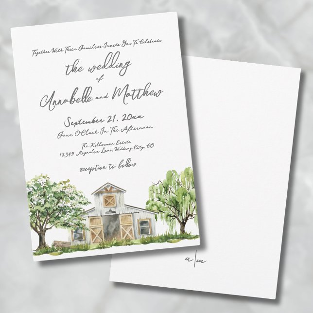 Invitación Boda Simple y Elegante en un Granero Rústico de Ca (Simple Elegant Rustic Country Barn Wedding Invitation)
