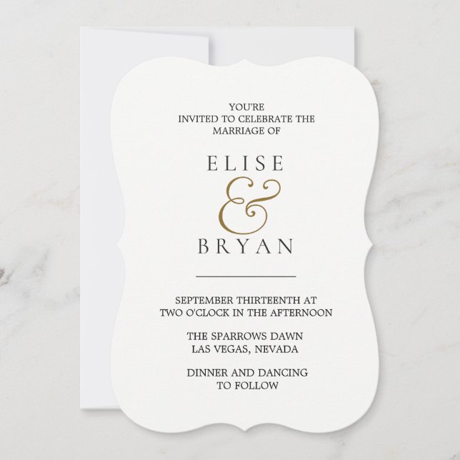 Invitación Boda simple y moderno de blanco y oro (Anverso)