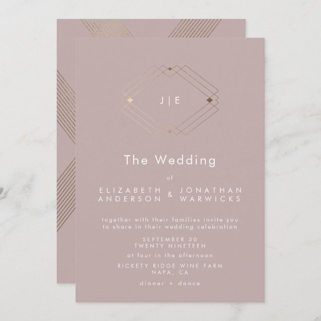 Invitación Boda simple y moderno de oro geométrico  Musk (Anverso / Reverso)