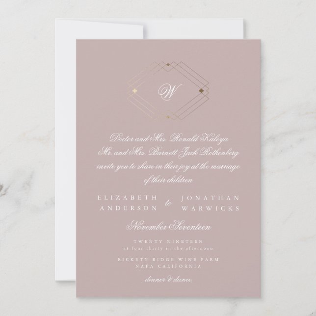 Invitación Boda simple y moderno de oro geométrico  Musk (Anverso)
