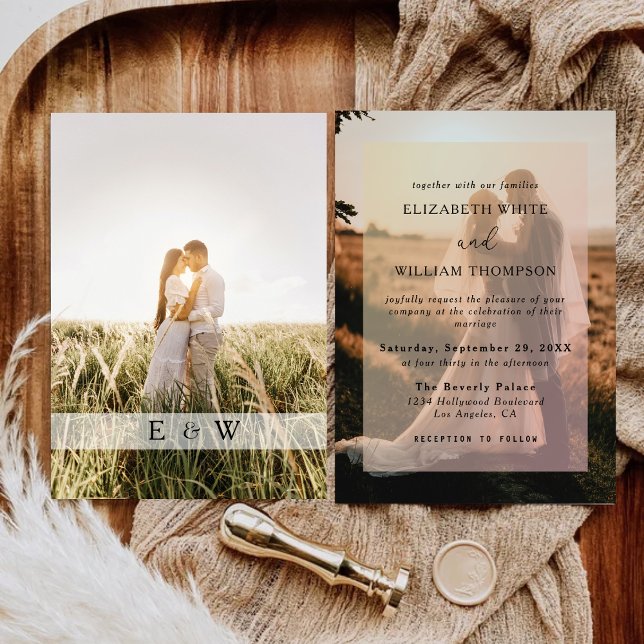 Invitación Boda simple y moderno de superposición de fotograf (Subido por el creador)