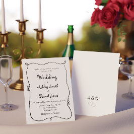Invitación Boda Simple y Quirky Dibujada a Mano en Blanco y N