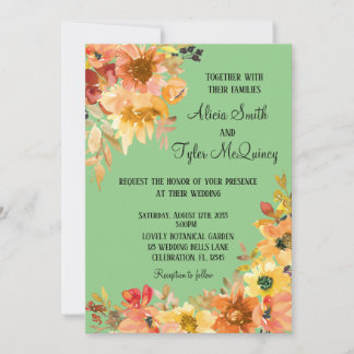 Invitación Boda simplista floral de acuarela de otoño