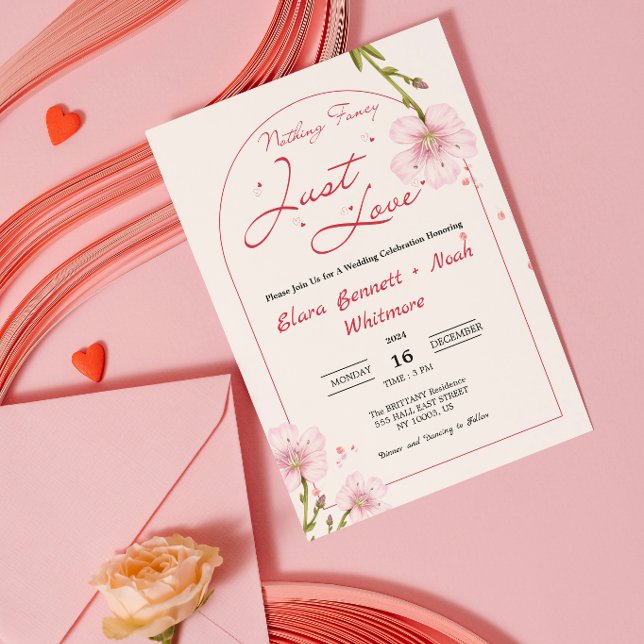 Invitación Boda Sin Adornos Solo Amor (nothing fancy just love wedding invitations modern funny humor cute simple calligraphy typography )