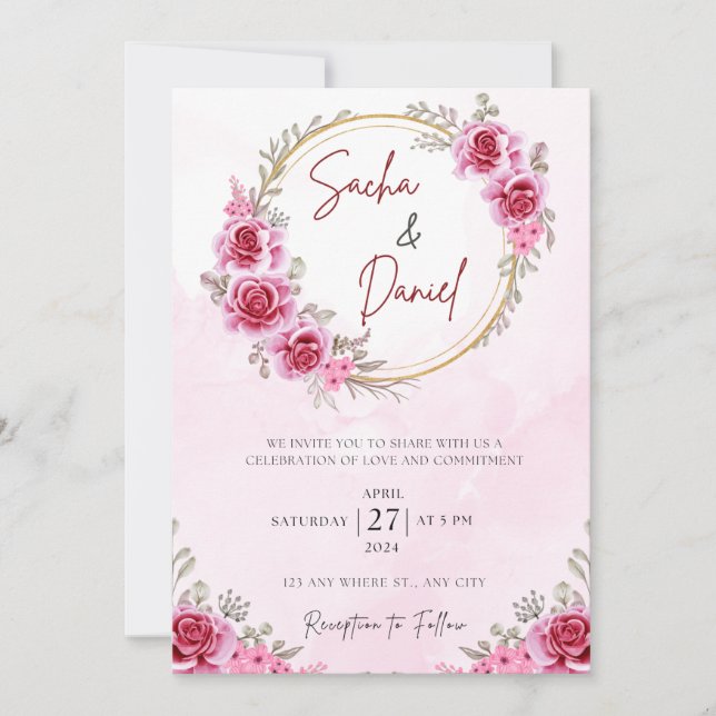 Invitación Boda sin oro rosado (Anverso)