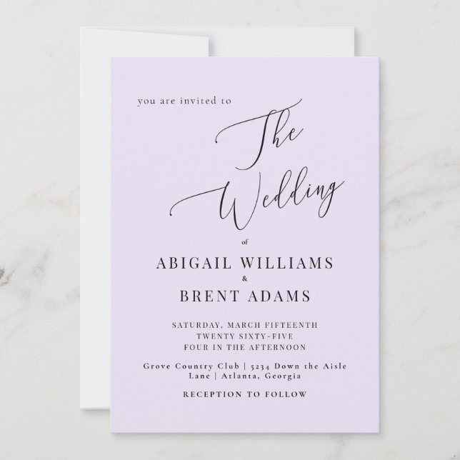 Invitación Boda sin padres de lavanda (Anverso)