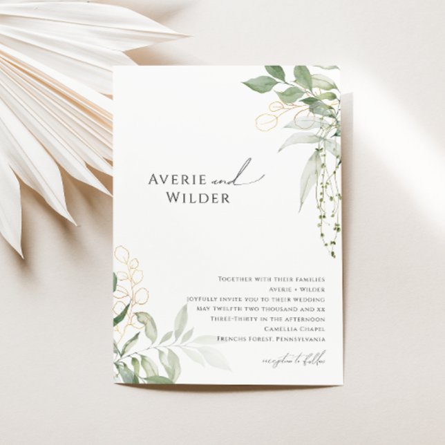 Invitación Boda singulares botánico y dorado (Subido por el creador)