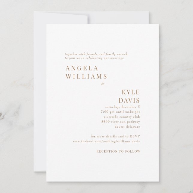 Invitación Boda Sitio Web Moderno Oro y Blanco Sin Padres (Anverso)