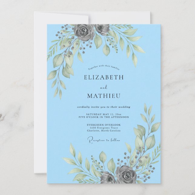 Invitación Boda Sky Silver Leafy (Anverso)
