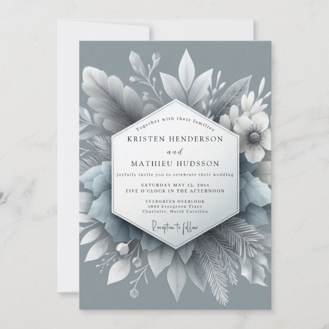 Invitación Boda Slate Blue Frosty Flora (Anverso)