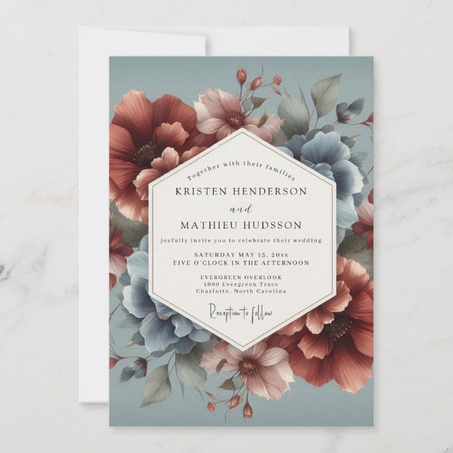 Invitación Boda Slate Blue Terra Bloom (Anverso)