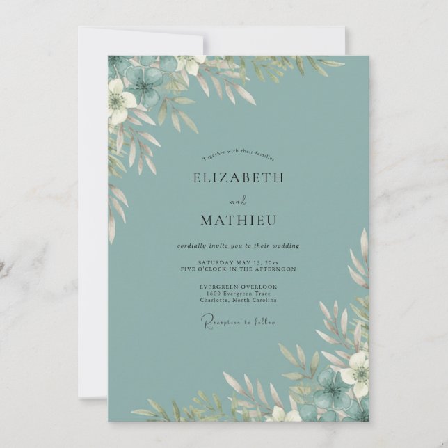 Invitación Boda Slate Pearl Blanco Hoja (Anverso)